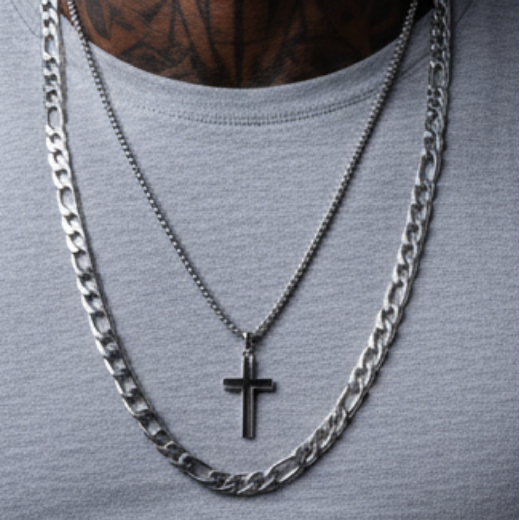 Afro model with Cross Necklace Set