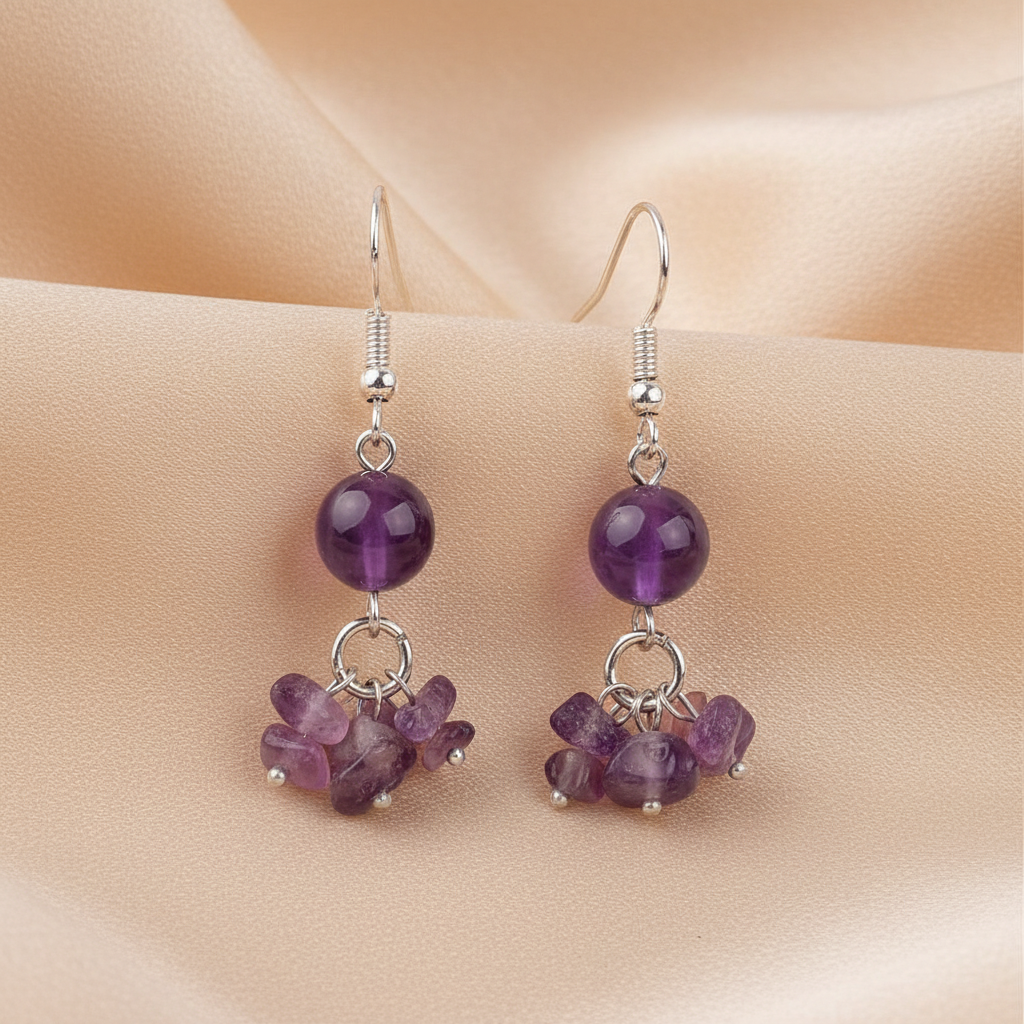 Amethyst Earrings - Fondo Champagne Satinado