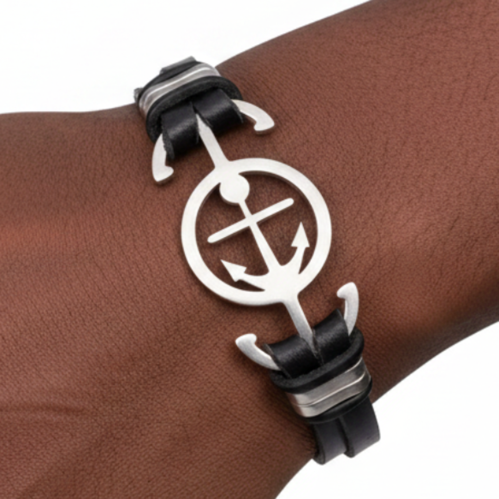 Black Anchor Bracelet on Model