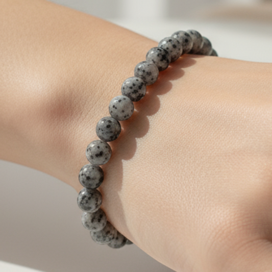 Black and White Sesame Jasper Bracelet on Model
