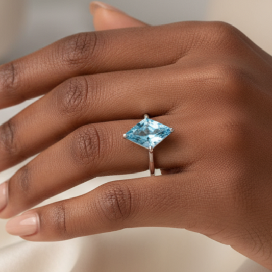 Blue Topaz Ring on Afro Model