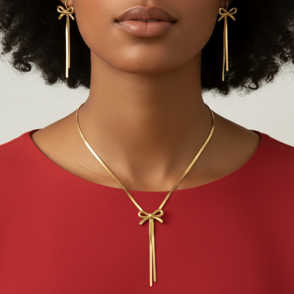 Bow Necklace Set - Afro Model Red Outfit