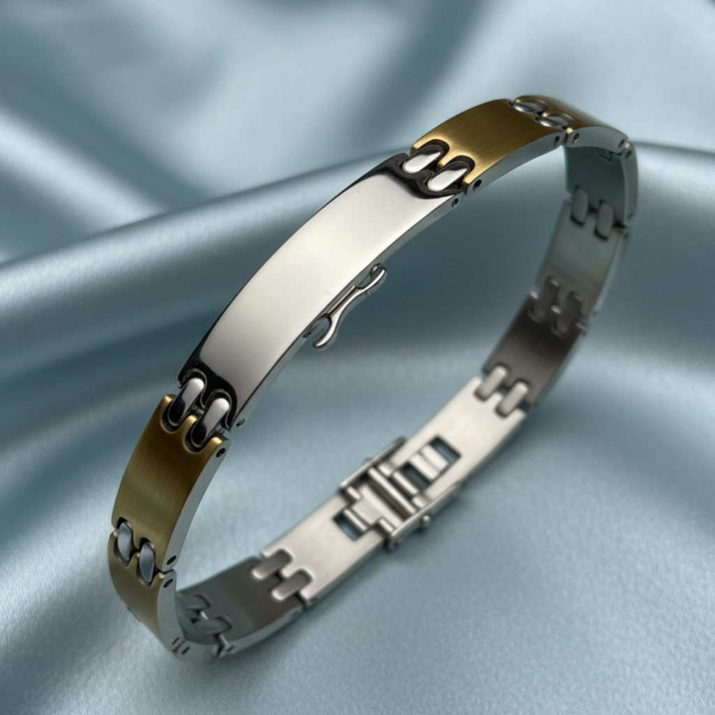 Bracelet showing clasp detail on light blue satin