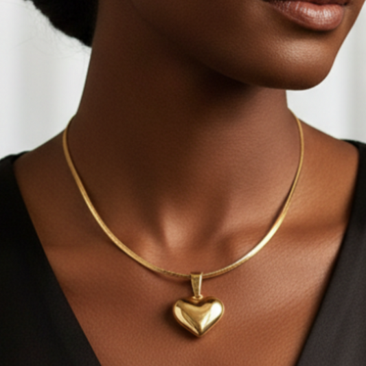 Gold Heart Necklace - Black Woman
