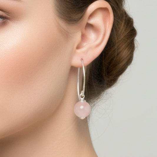 Rose Quartz Ball Earrings | 925 Sterling Silver | Natural Stone | Hook