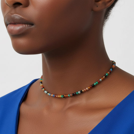 Indian Agate Choker Afro Model Diagonal Colorful Top