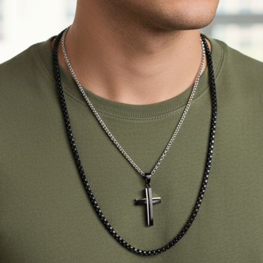 Two Tone Cross Necklace Set | Stainless Steel | Set de Collar Cruz Bicolor Acero Inoxidable