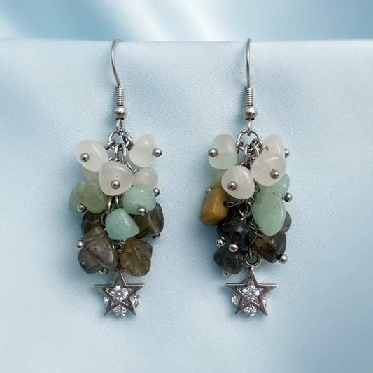 Mixed Chips Star Earrings - Light Blue Satin