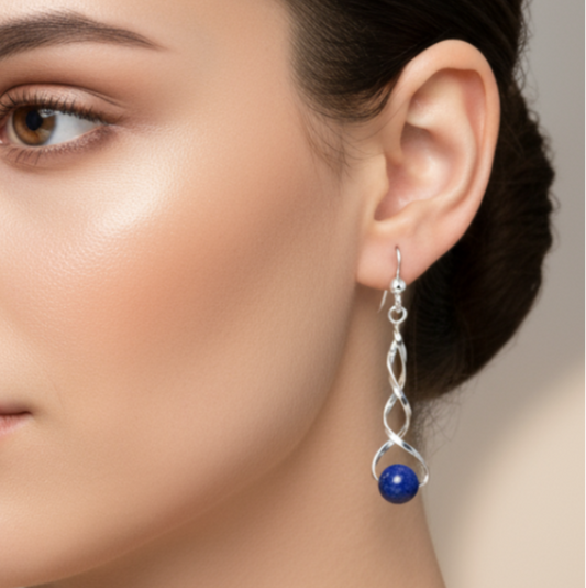 Model wearing lapis lazuli earrings
