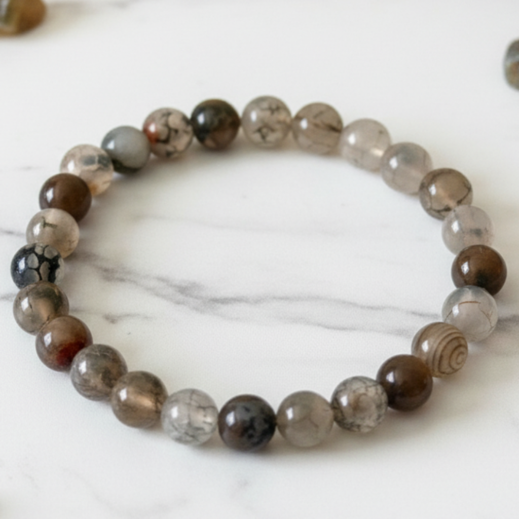 Moss Agate Bracelet on Marble