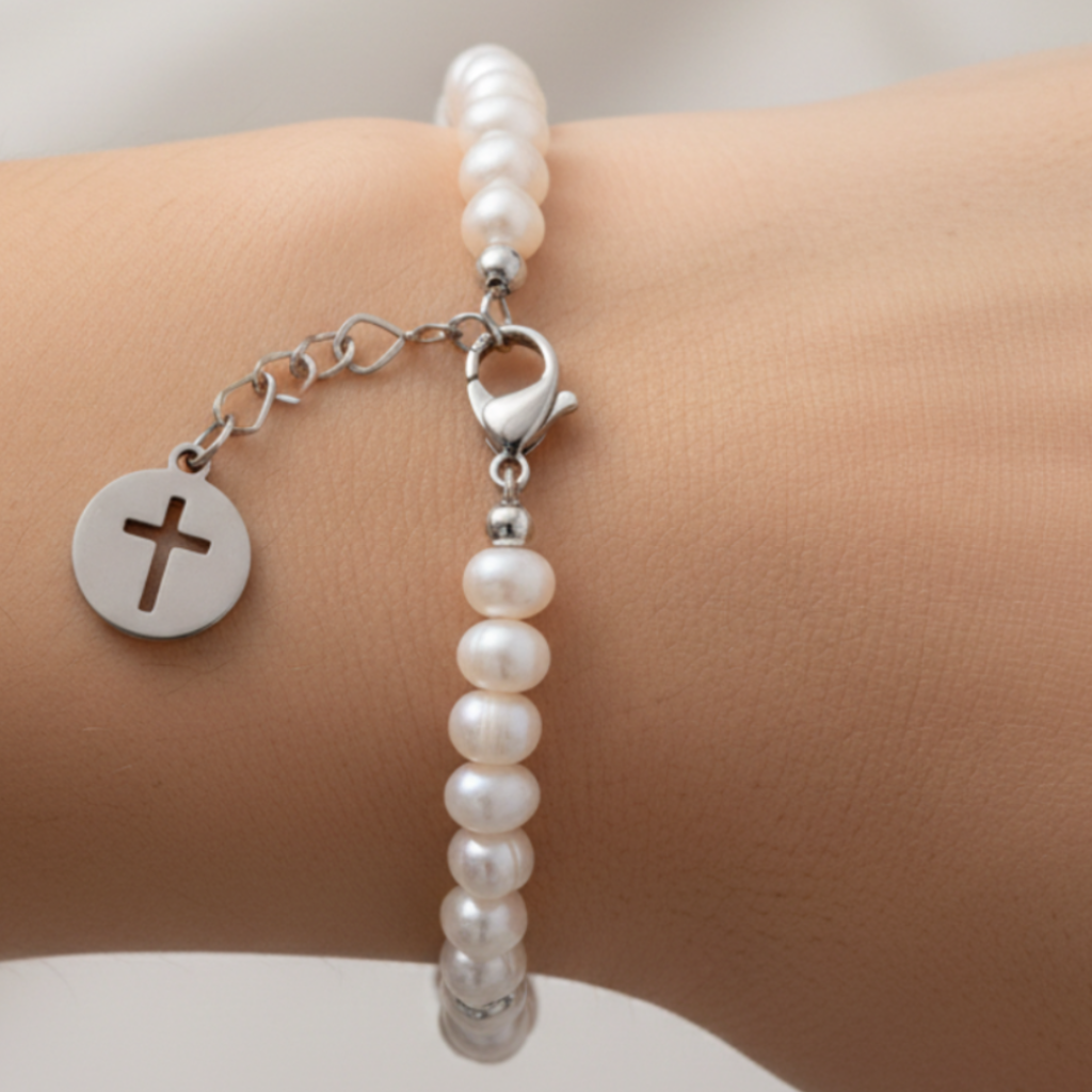 Pearl Cross Bracelet Macro