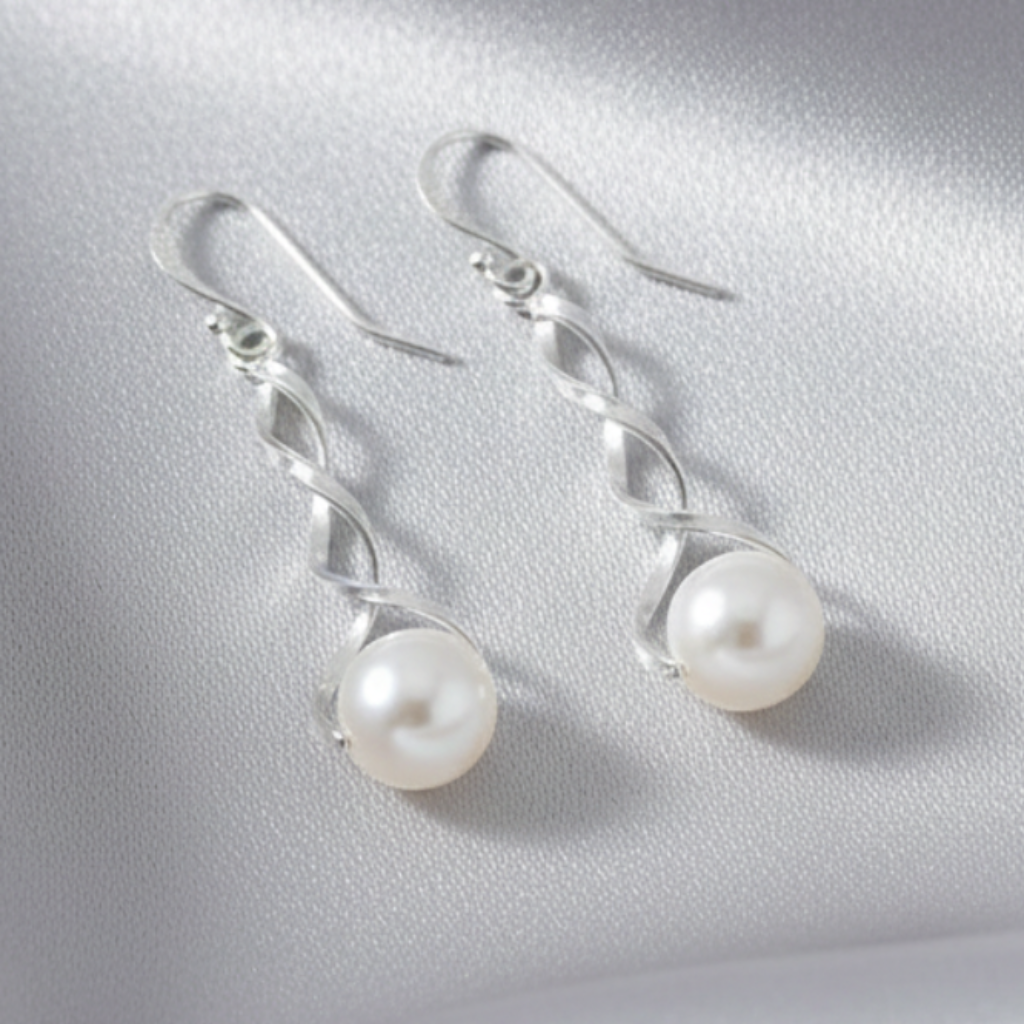 Freshwater Pearl Twisted Earrings | 925 Sterling Silver | White or Black | Dangle