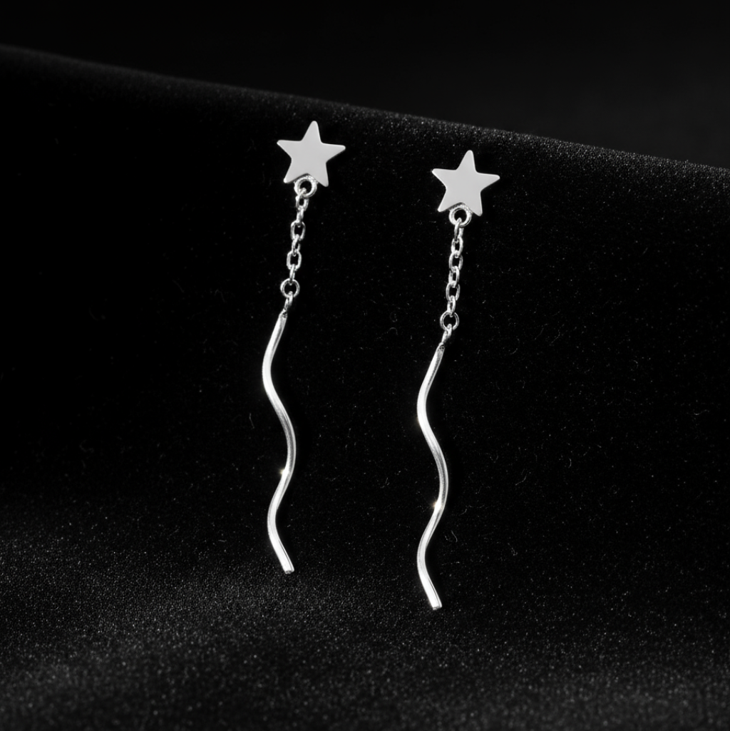Star Threader Earrings on Black Velvet