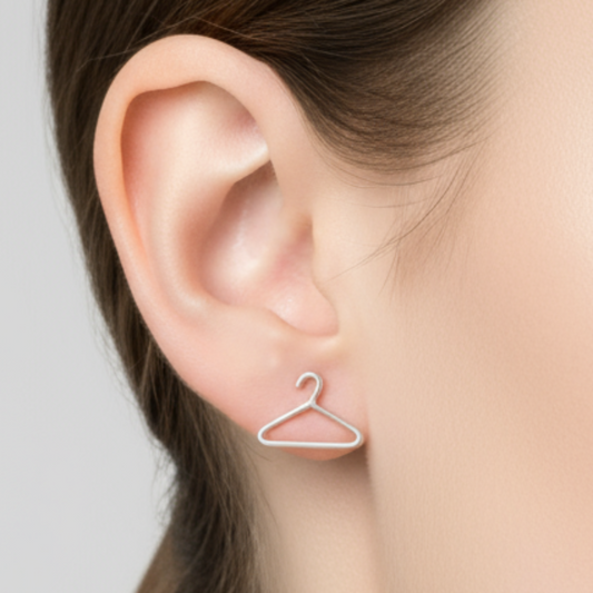 Tiny Sterling Silver Hanger Earrings on Model