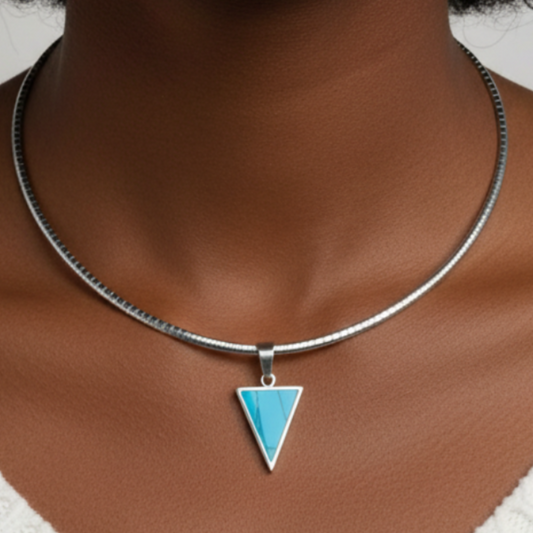 Turquoise Omega Necklace – Black Model White Sweater