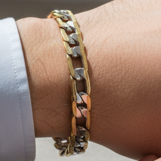 Two-Tone Figaro Chain Bracelet on Male Model