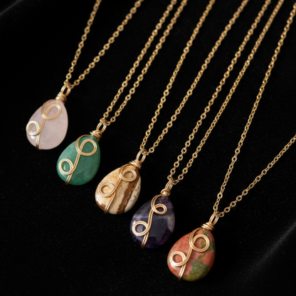 Gemstone necklaces on black velvet