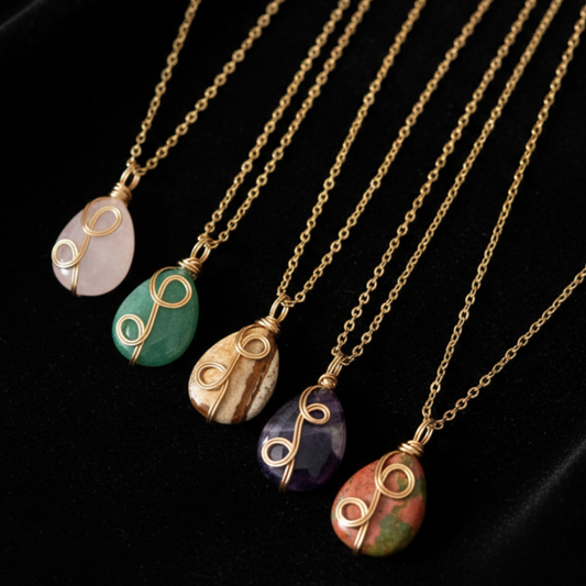 Gemstone necklaces on black velvet