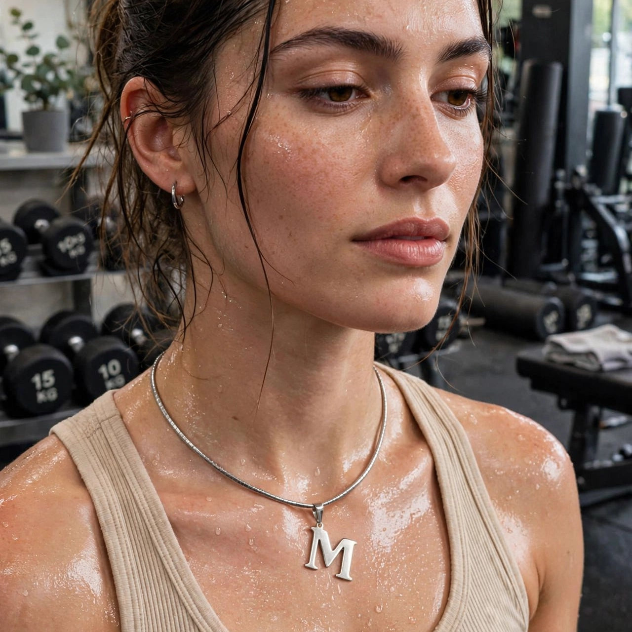 Letter M Necklace  | Italian Omega Chain | Silver Stainless Steel | Lifeproof