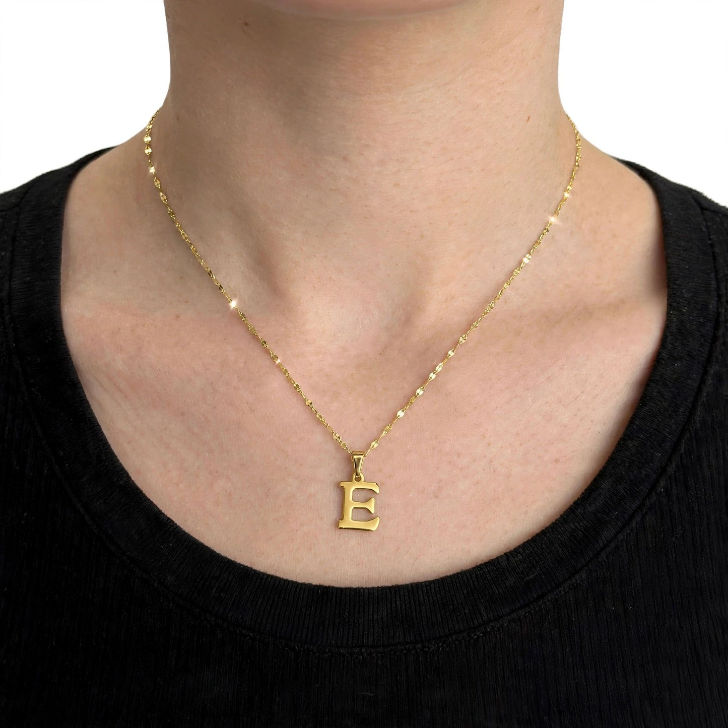 Dainty Initial Letter Necklace | Personalized Stainless Steel | Coffee Bean Chain | Waterproof