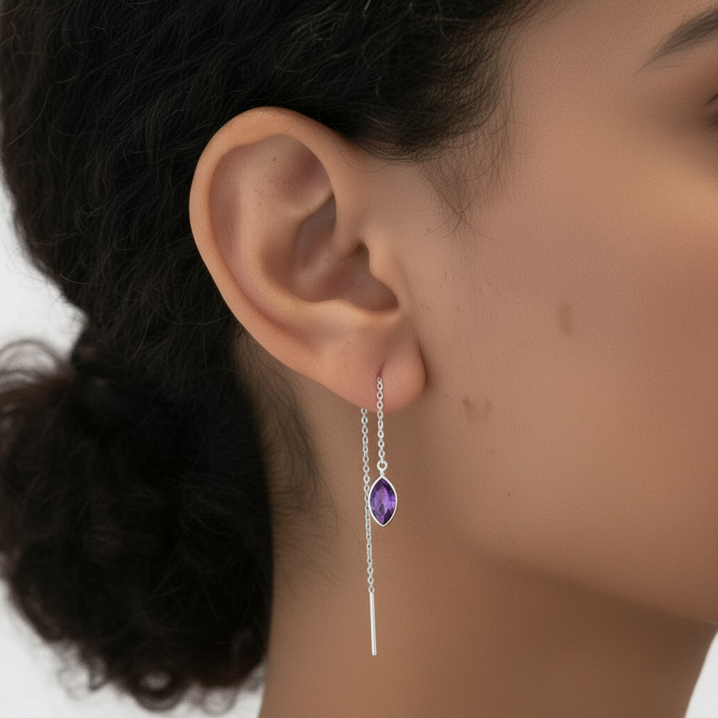 Afro amethyst marquise threader