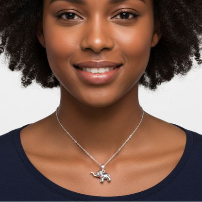Afro model dark top silver elephant necklace