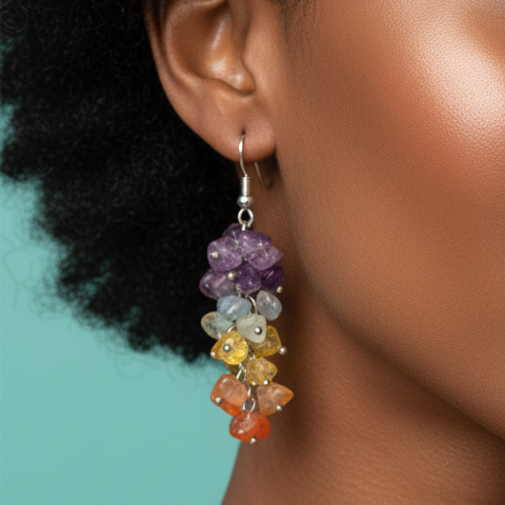 Afro Model Wearing Chakra Earrings