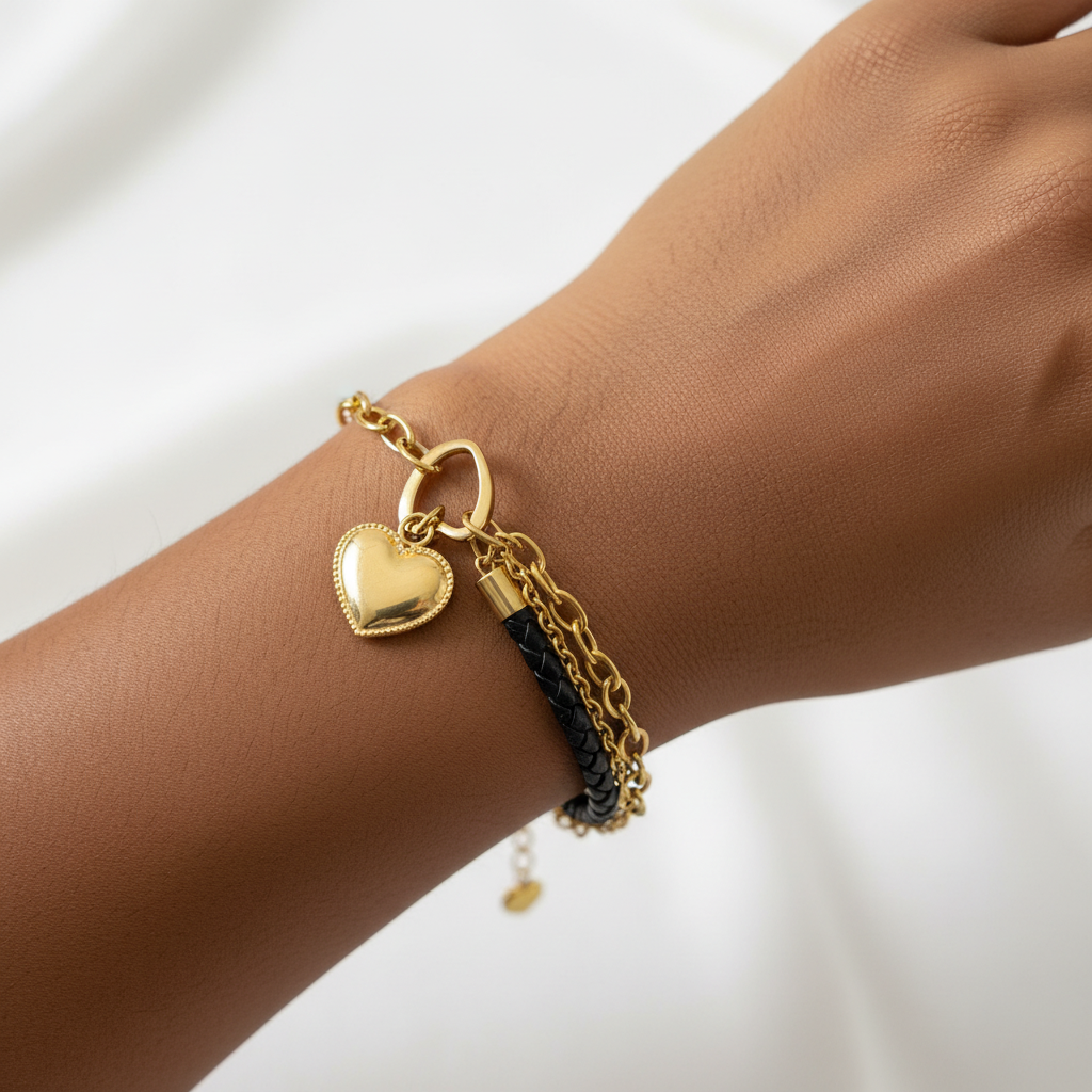 Afro model with heart bracelet