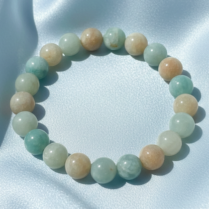 Amazonite Bracelet – Light Blue Satin Background