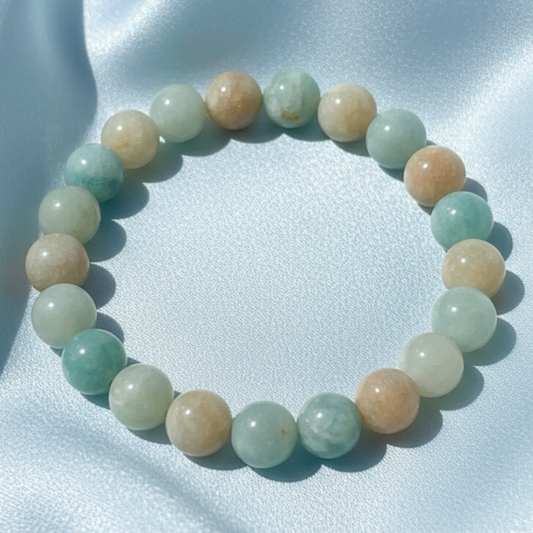 Amazonite Bracelet – Light Blue Satin Background