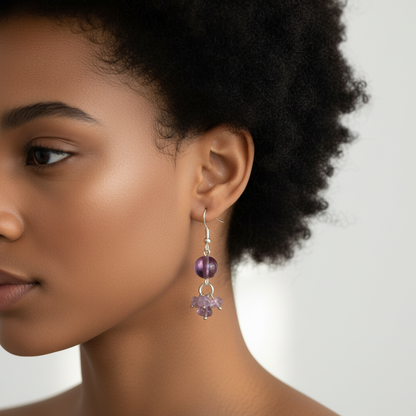 Amethyst Chip Earrings - Afro Model
