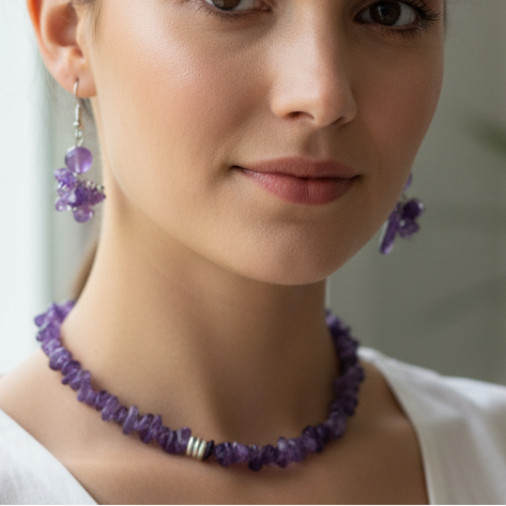 Amethyst Set on Model - Correct 15.5 inch length