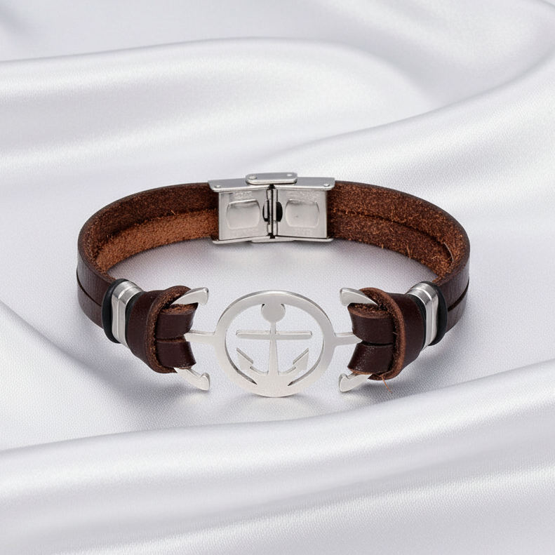 Anchor Bracelet on Light Grey Satin