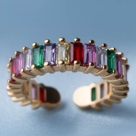 Anillo Baguette Multicolor Gold - Standing