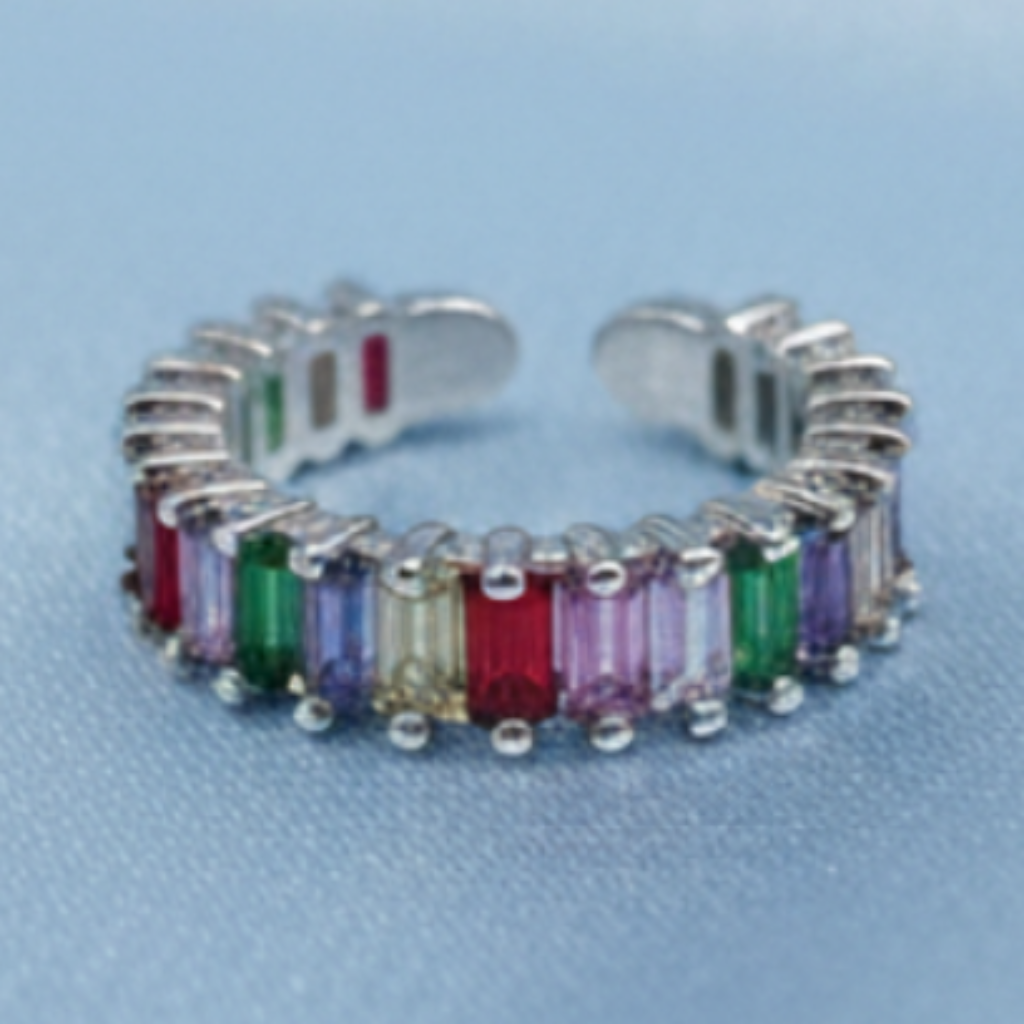 Anillo multicolor fondo satinado azul
