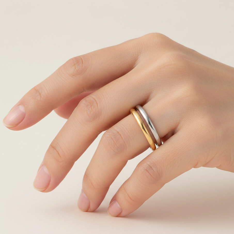 Anillos Oro y Plata - Apilados Mismo Dedo