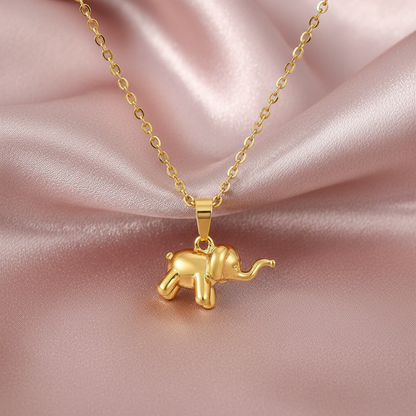 Baby Elephant Necklace Blush Pink Satin Background