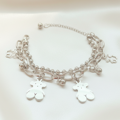 Bear charm bracelet - satinado ivory