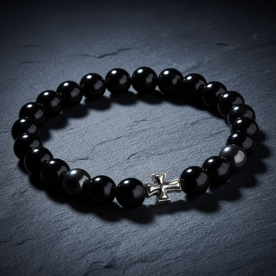 Black agate bracelet on slate