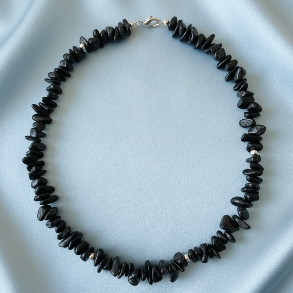 Black Agate - Light Blue Satin