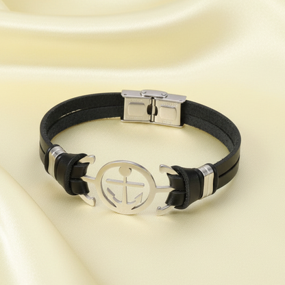 Black Anchor Bracelet on Light Yellow Satin