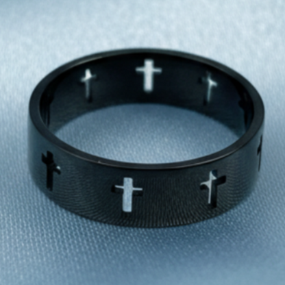Black Cross Band Ring - Light Blue Satin