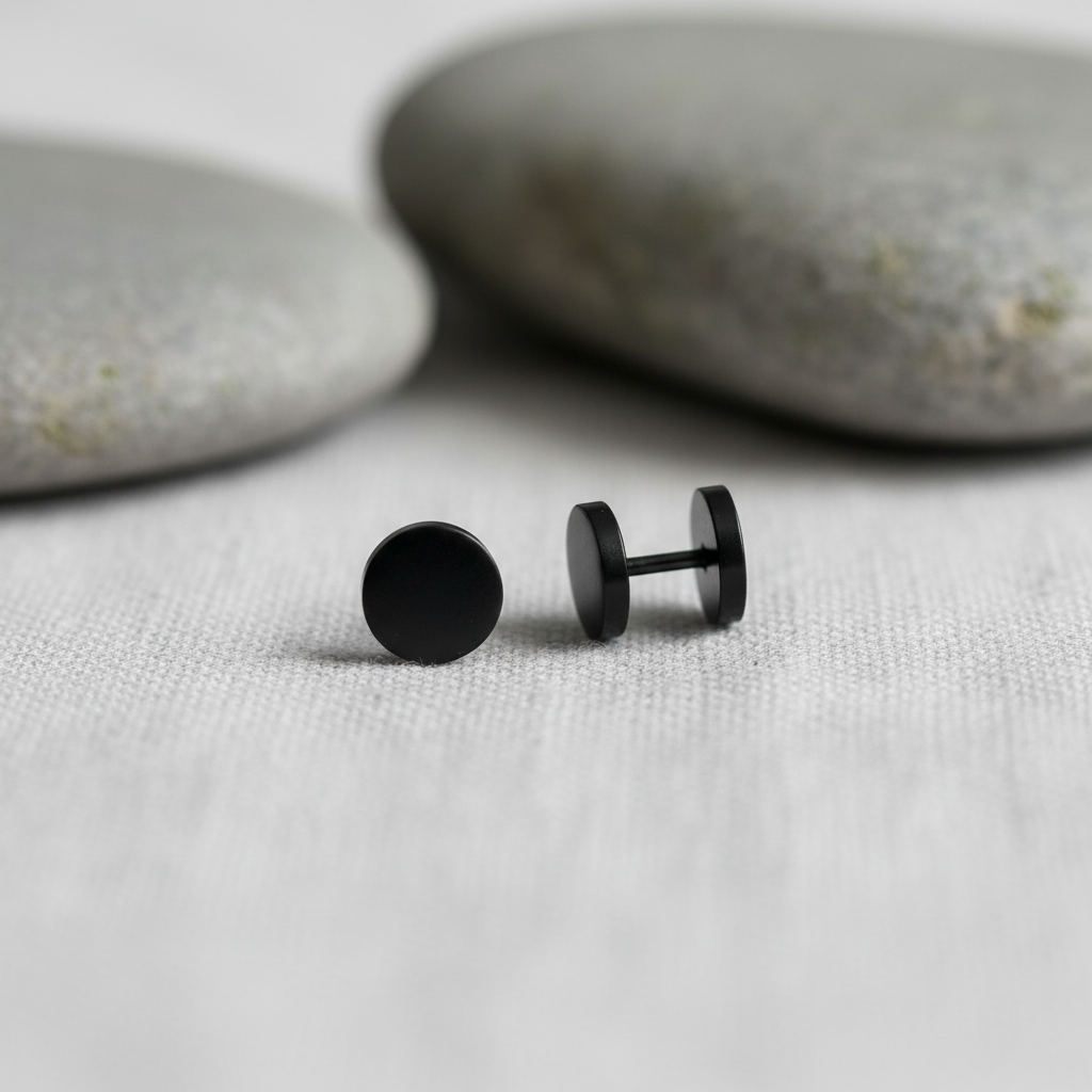 Black Fake Plug Earrings - Nature Background