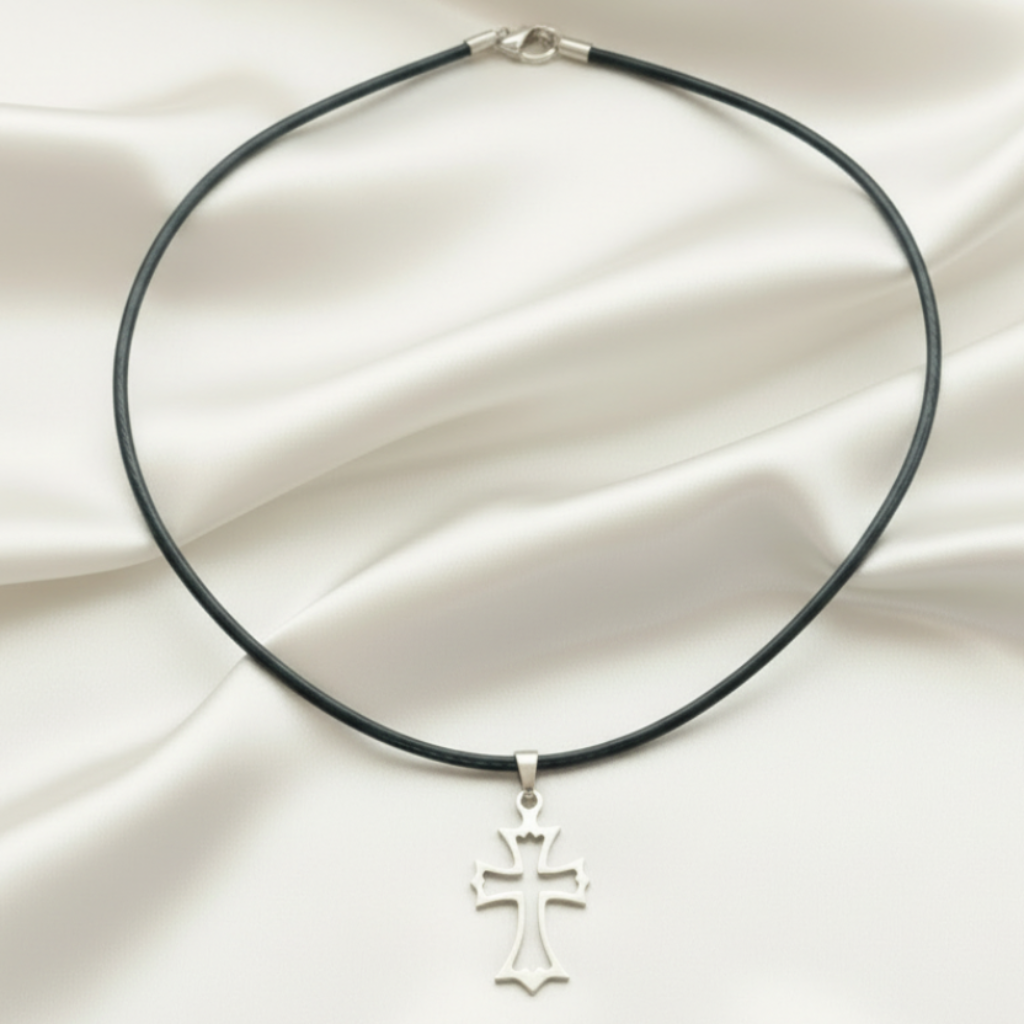 Black Leather Cord with Cross – Corrected Lobster Clasp
