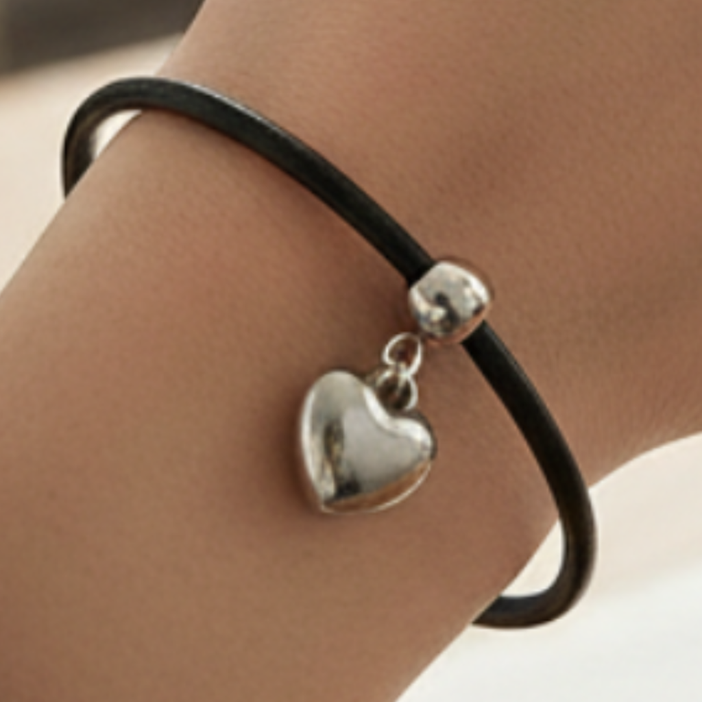 Black Leather Heart Bracelet - Lifestyle Shot
