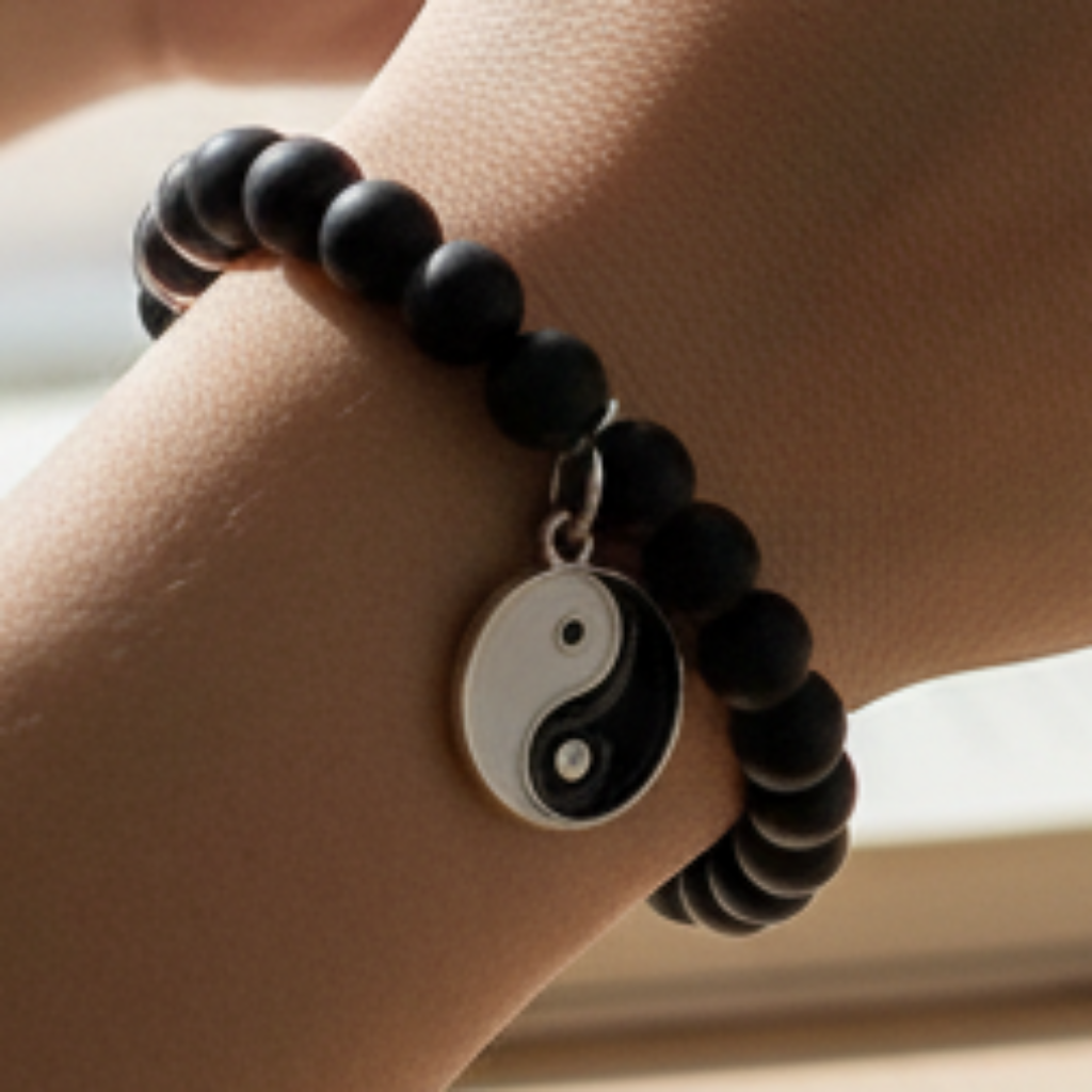 Black onyx bracelet - holding phone