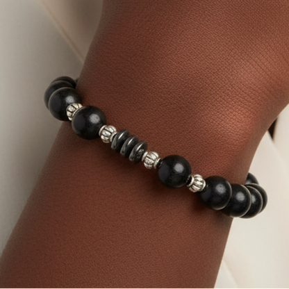 Black Wood & Hematite Bracelet – Black Model Hand