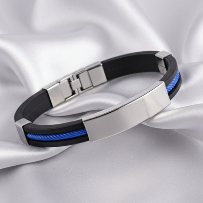 Blue Silicone Steel Bracelet - Satin Background