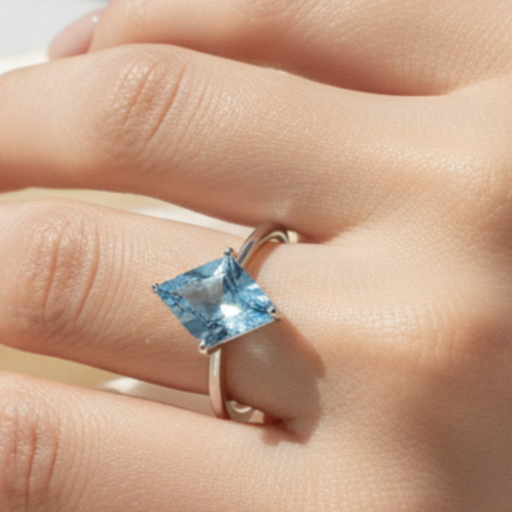 Blue Topaz Ring on Model