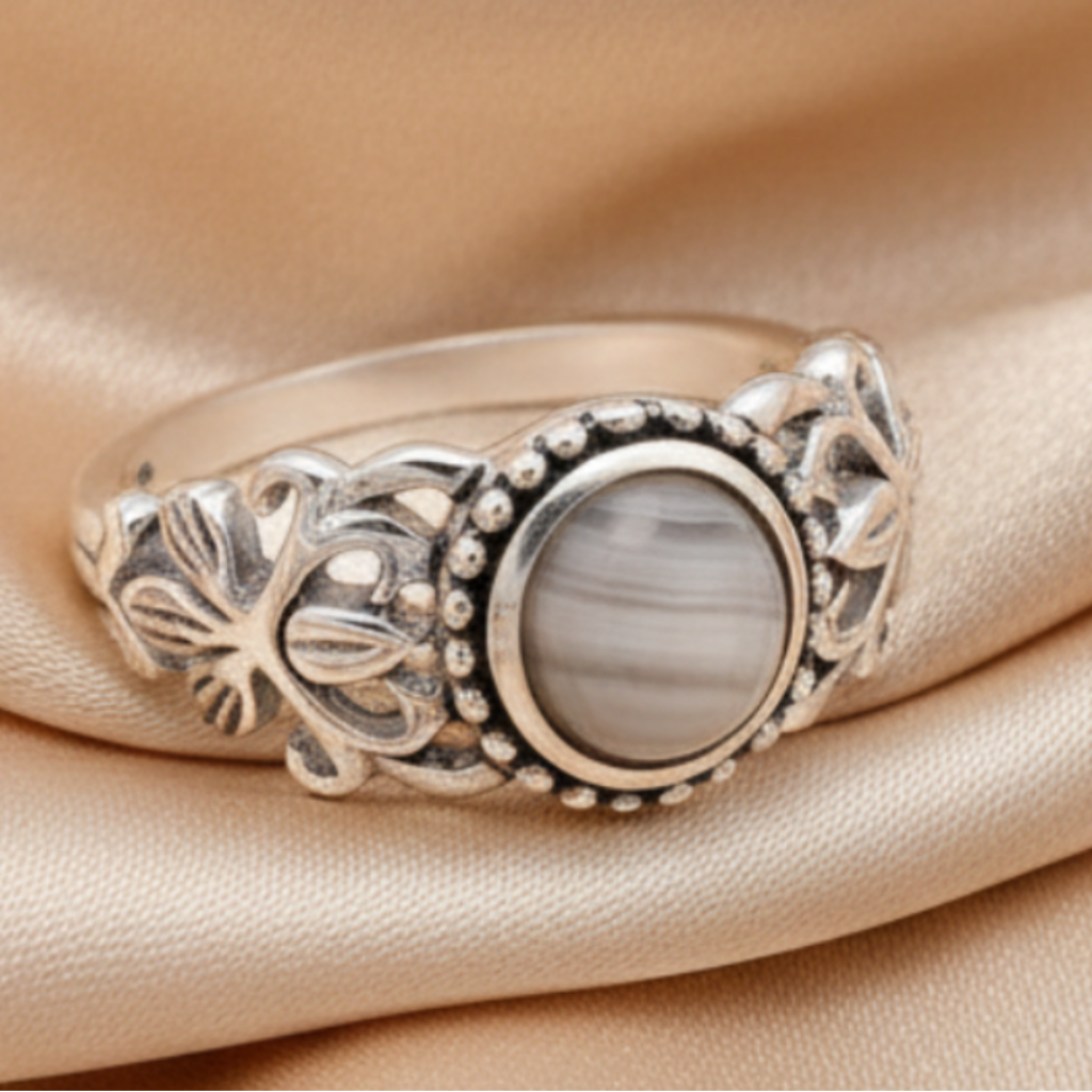 Botswana Agate Ring - Satin Background